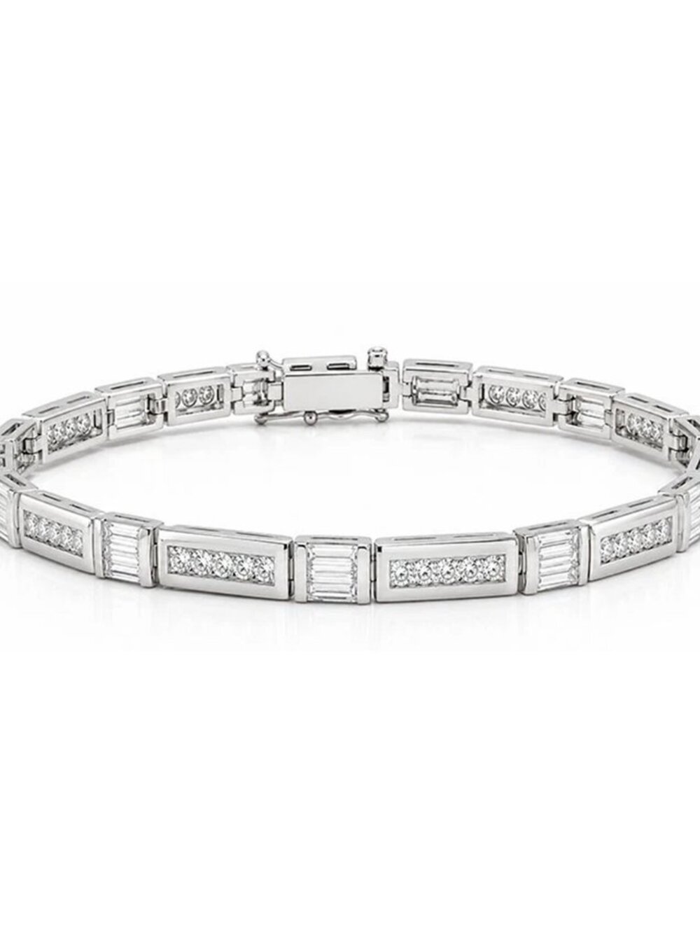 Created 6.95 Cts White Sapphire Tennis Bracelet Solid .925 Silver